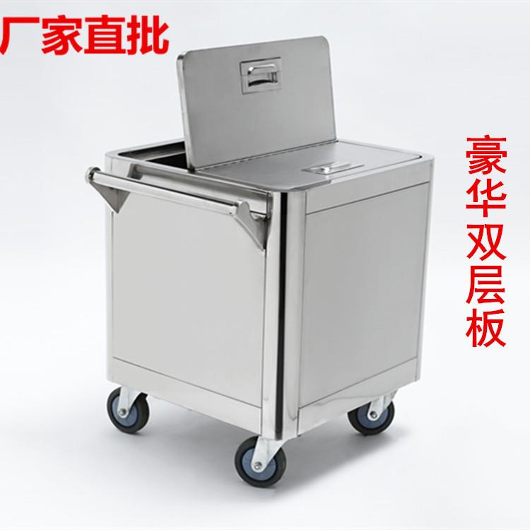 直销不锈钢面粉车大容量方形储米箱25KG50KG厨房带轮储存车