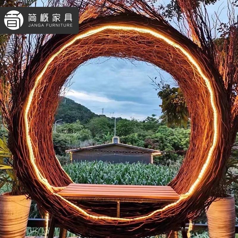 网红户鸟巢吊秋千椅外厘岛打卡拍巴照道具落地藤编摇椅装11-24-8-
