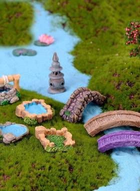 微景观装饰品 西湖灯塔 水井水池 小桥流水草地 花盆 鱼缸 摆件