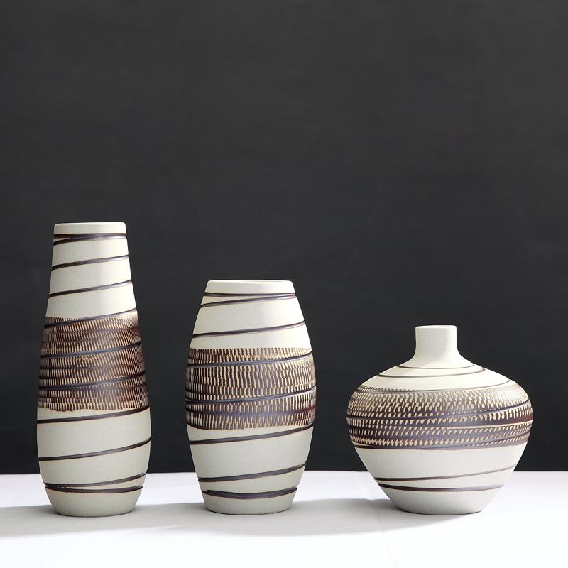 景德镇新中式陶瓷器花瓶摆件样板房电视柜玄关插干 干燥花饰品覆