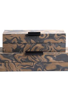 新中式实木木皮祥云图案收纳盒摆件样板间售楼处客厅书柜装饰