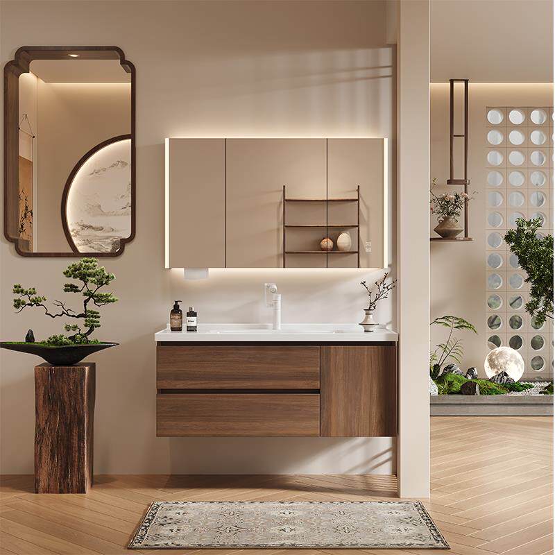 安苒卫浴中古风陶瓷一体盆浴室柜组合卫生间洗漱台蜂窝铝洗手盆柜