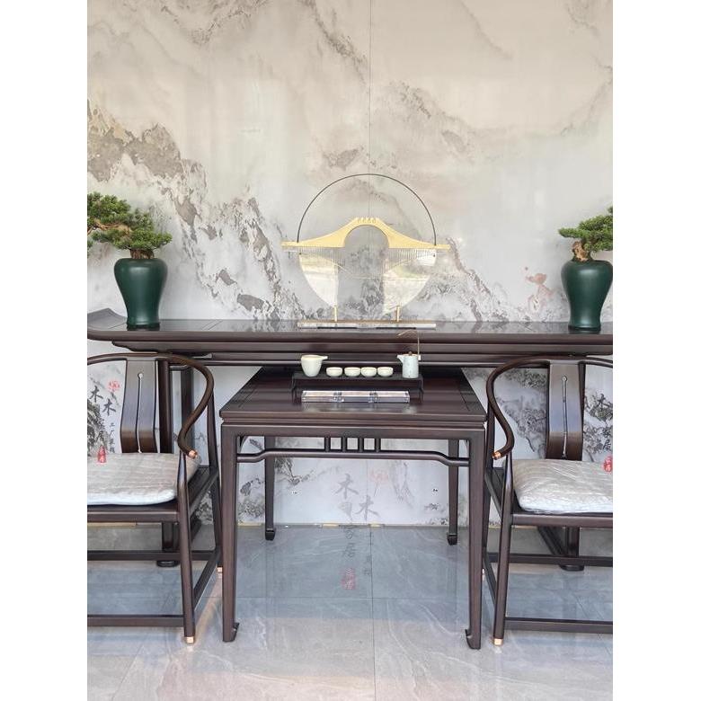 新中式实木中堂四件套黑檀木禅意翘头条案供桌八仙桌太师椅组合