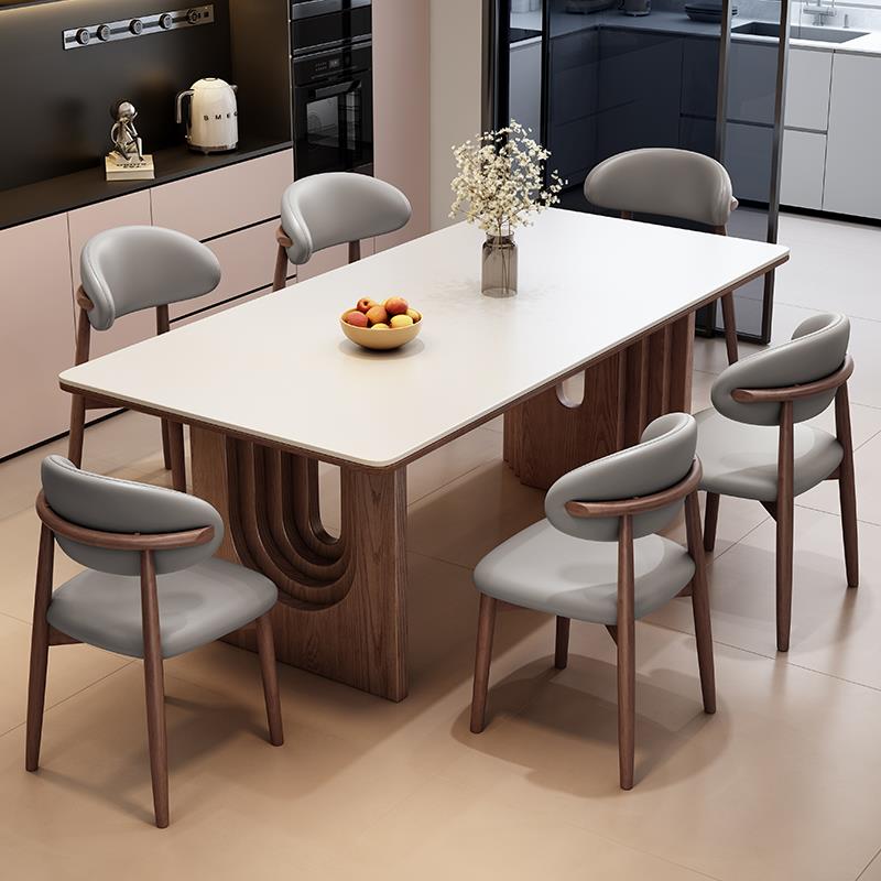 实木岩板餐桌椅中古风长方形家用现代简约小户型客厅餐厅法式饭桌