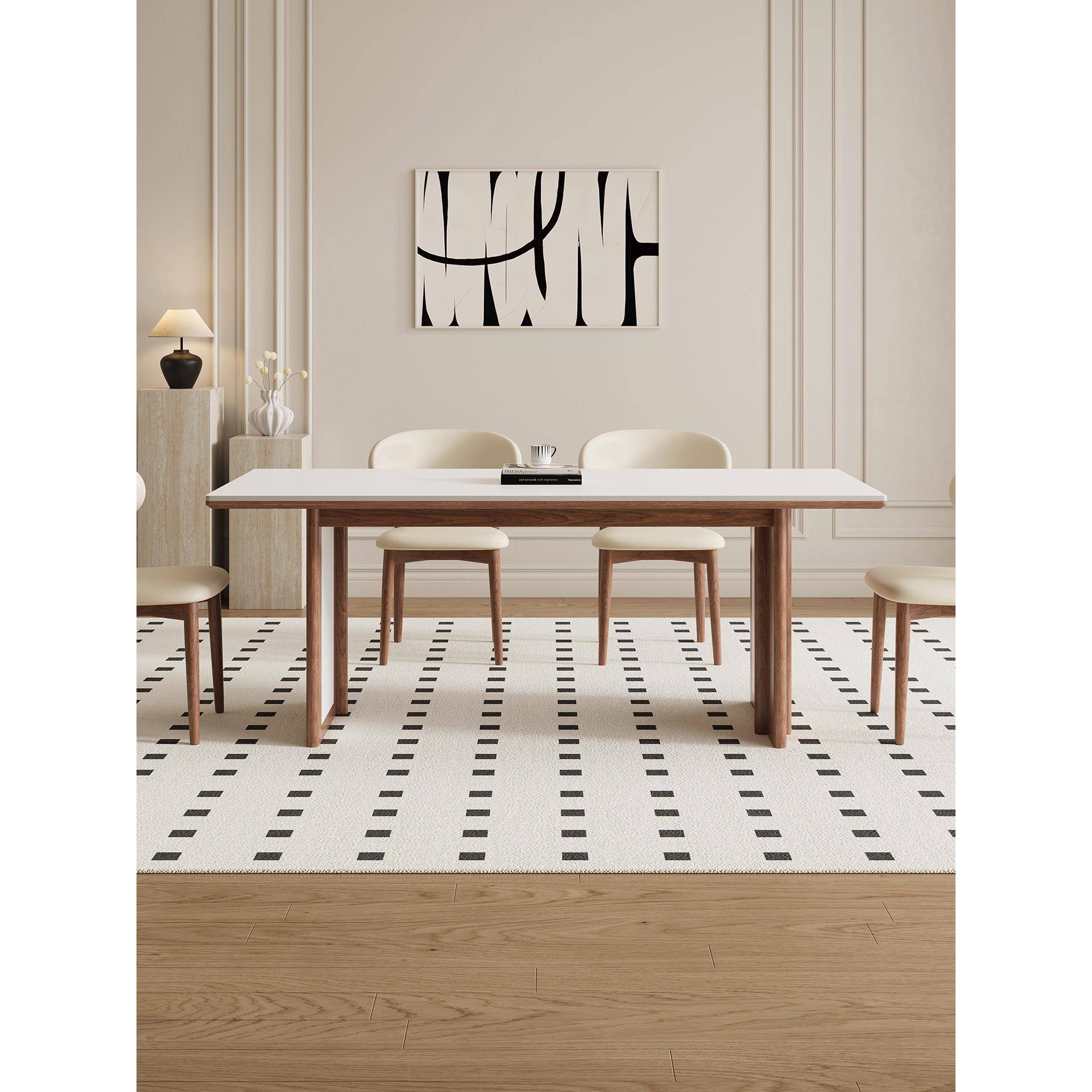 德利丰实木岩板餐桌家用高级感胡桃色中古风白蜡木小户型长饭桌