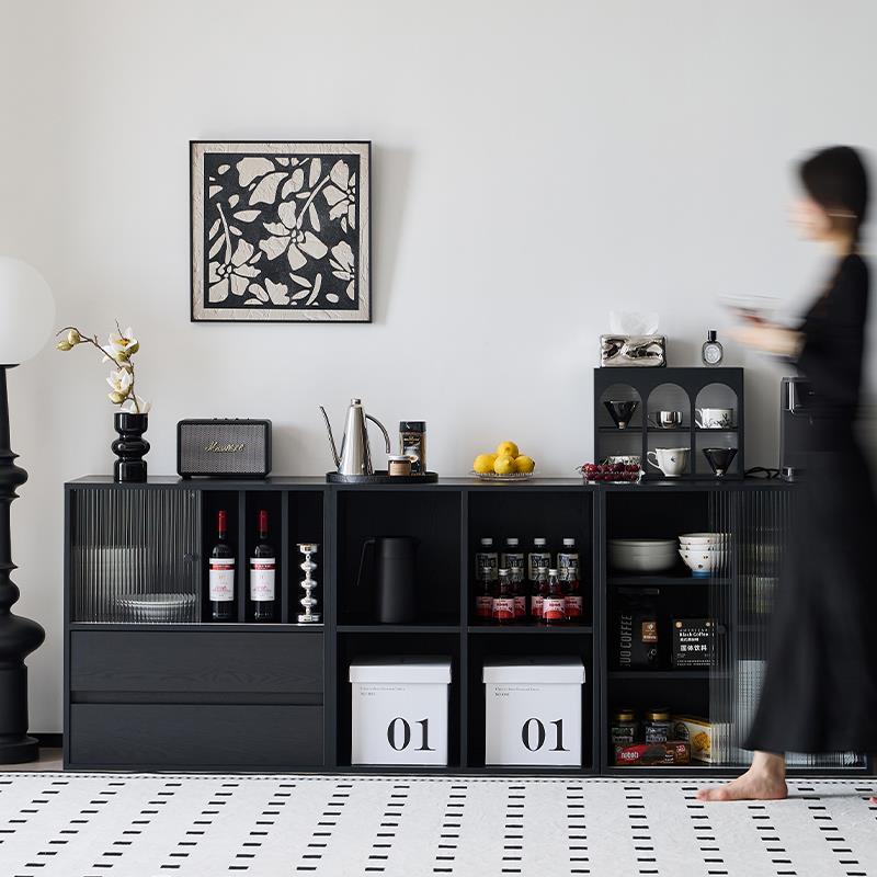 小四实木餐边柜模块组合柜客厅黑色书柜电视柜收纳储物柜厨房边柜