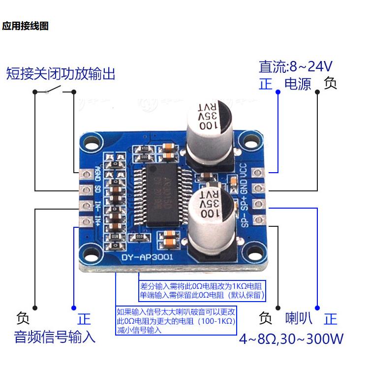 10W/20W/30W大功率功放模块D类数字功放板12V/24V供电DY-AP3001