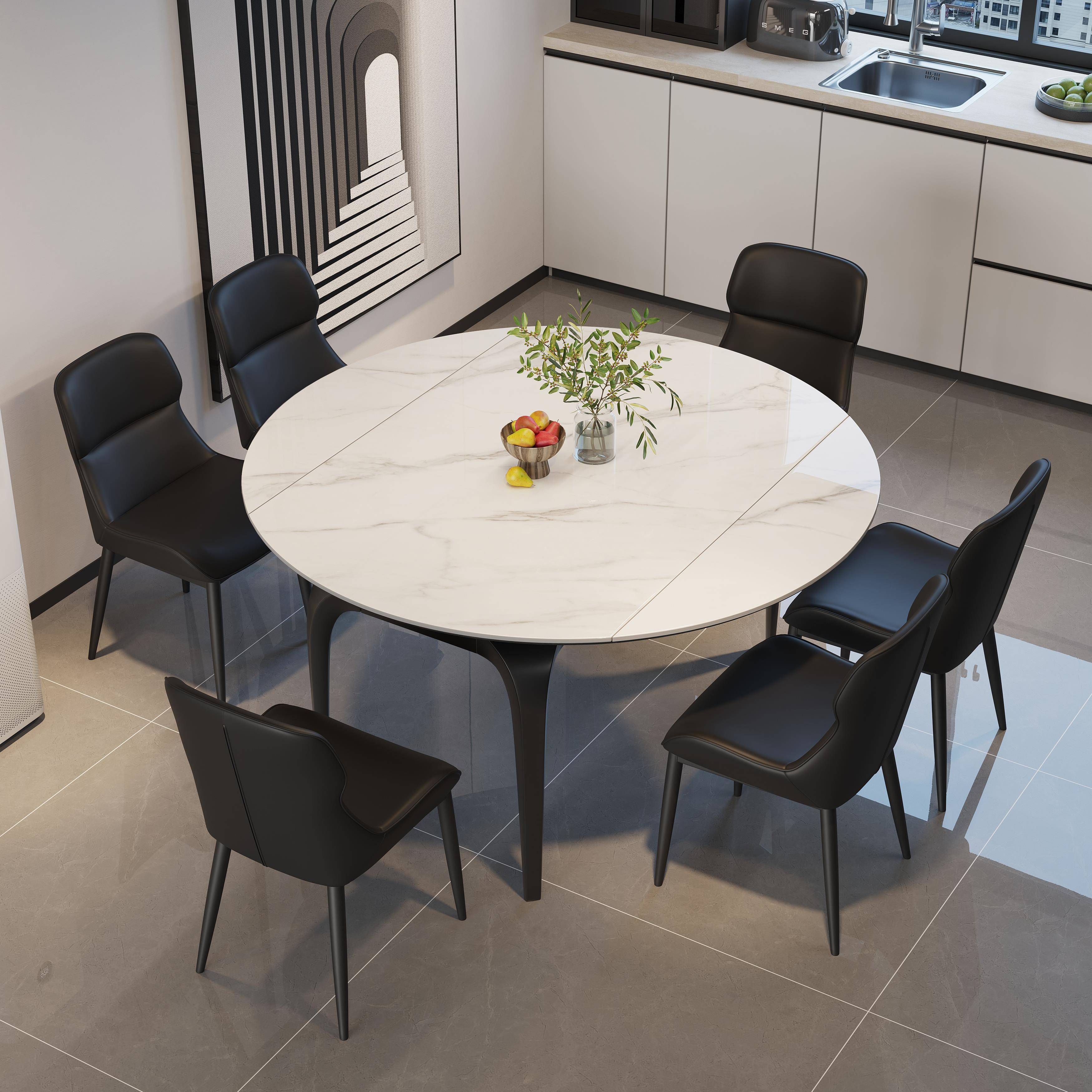 政府补贴意式极简岩板伸缩餐桌椅现代简约家用小户型方圆两用桌子