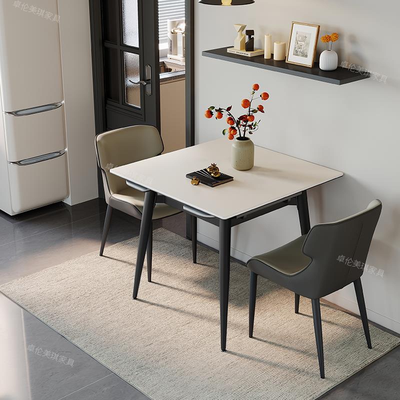可伸缩岩板餐桌椅组合简约现代家用2025年新款小户型正方形饭桌子