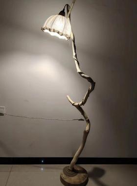 原木原色古典风干树枝落地灯造型摆件创意衣帽架鸟站树架回归自然