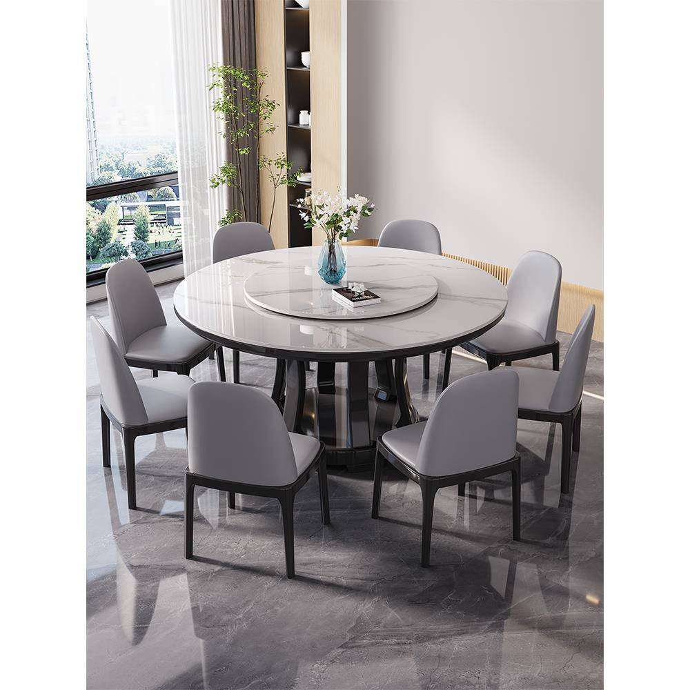 实木岩板餐桌椅组合2025新款客厅现代简约小户型大圆桌家用饭桌子