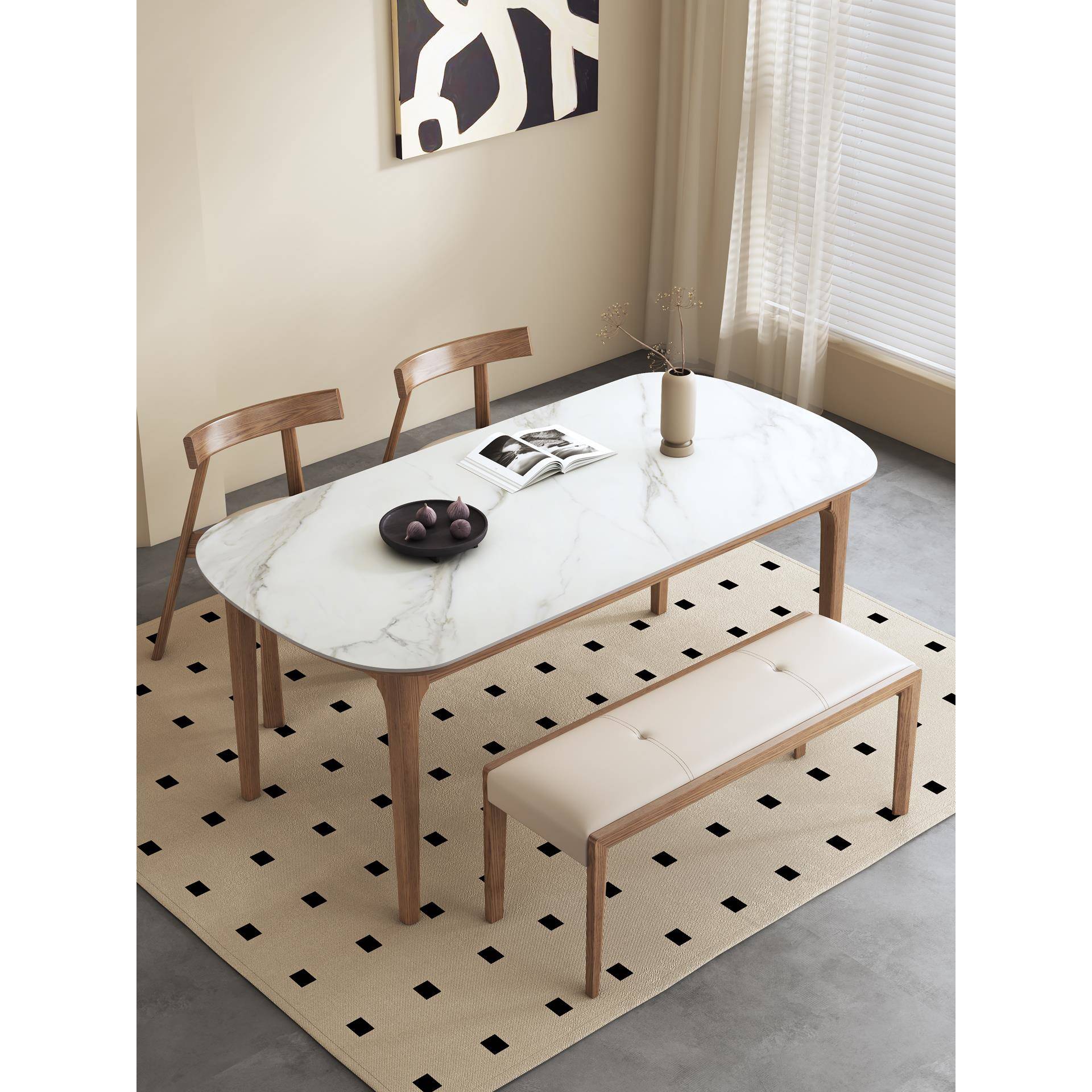 岩板餐桌家用椭圆形高级感现代简约吃饭桌白蜡木实木餐桌椅组合