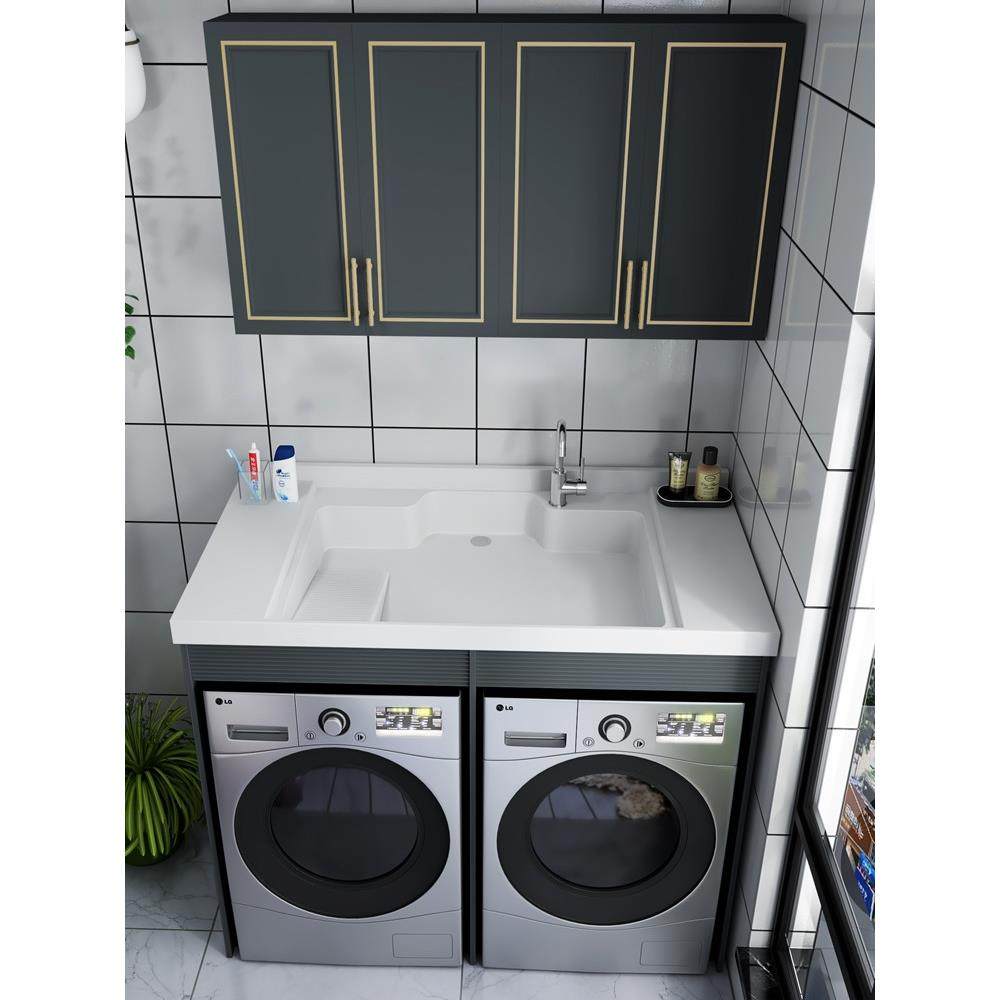 太空铝滚筒双洗衣机柜烘干机机上盆浴室柜组合定制洗衣池一体台盆