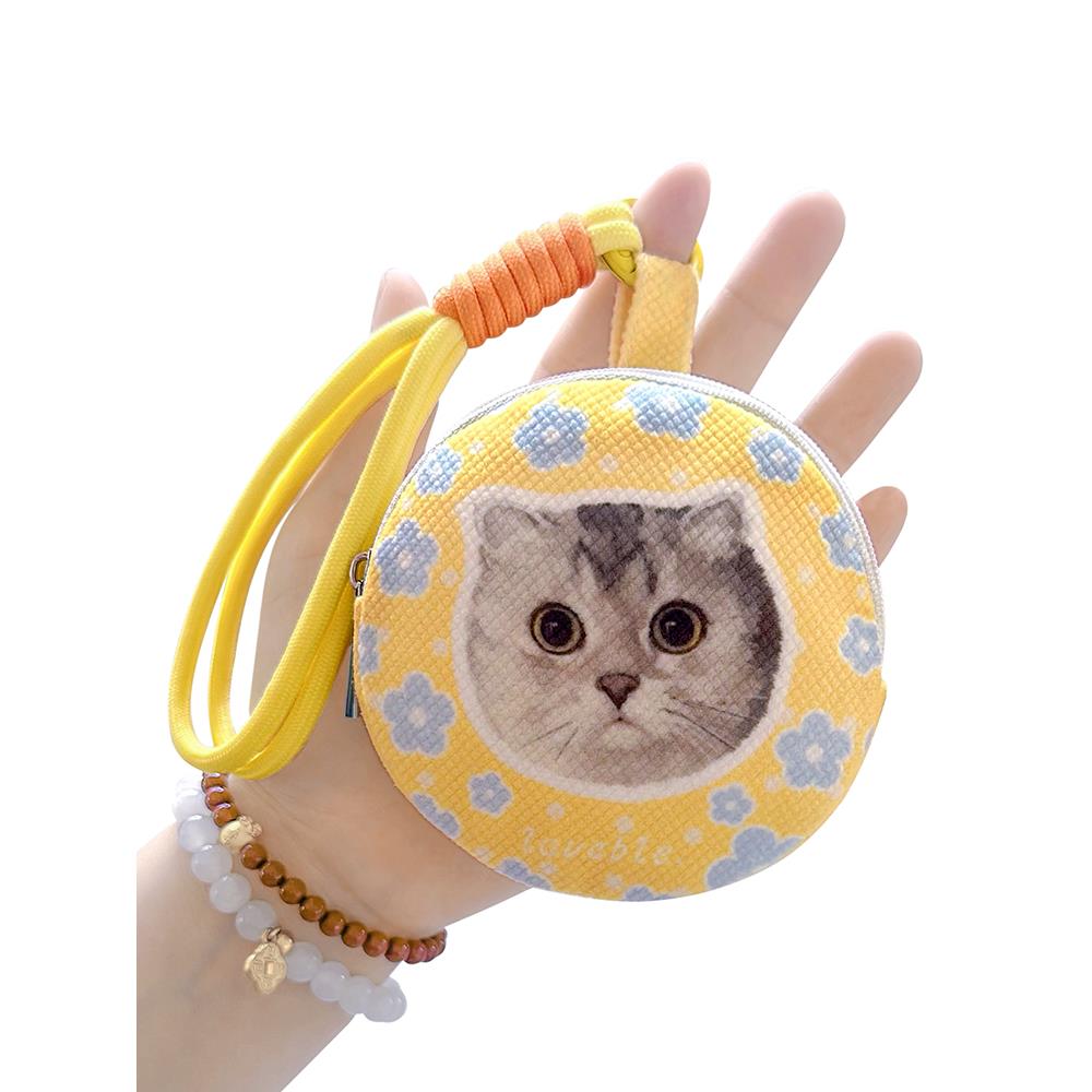 定制迷你圆形零钱包可爱宠物照片收纳耳机包创意便携手包小挂件女