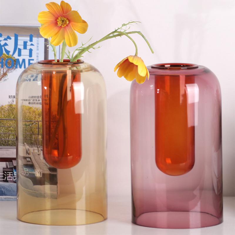 现代家居摆饰花瓶摆件客厅插花轻奢样板间氛围感软装餐桌玻璃花器