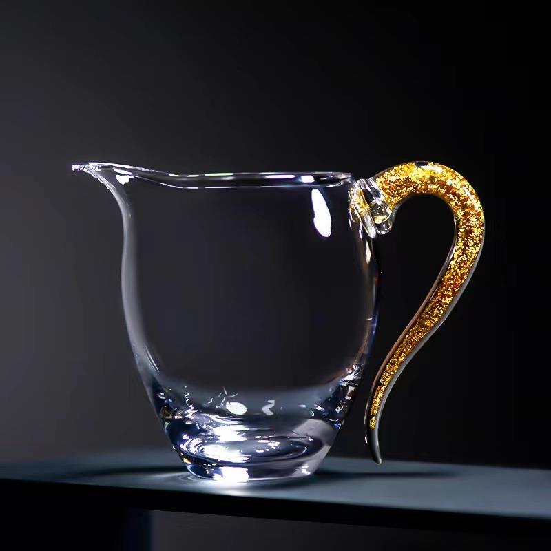 金箔水晶玻璃公道高档公杯分茶器绿松石茶海大容量倒茶杯装饰摆件