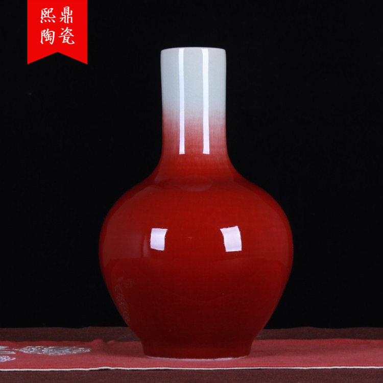 仿古陶瓷花瓶装饰品摆件中国红郎红釉纯手工制作天球瓶厂家批发