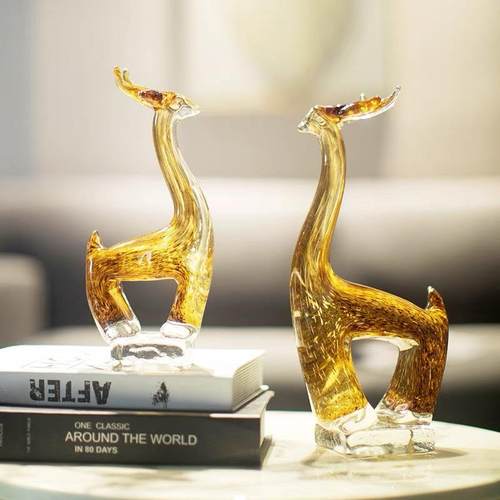 创意轻奢琉璃鹿摆件家居饰品客厅电视柜玄关办公室样板房装饰品