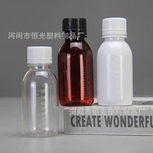现货100ML 升PET带刻E度毫小口防UNY分盗盖透明 糖浆PT液体装