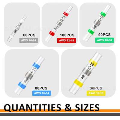 360PCS 盒装焊锡环 热缩对接连接器套件防水绝缘对接接头接线端子