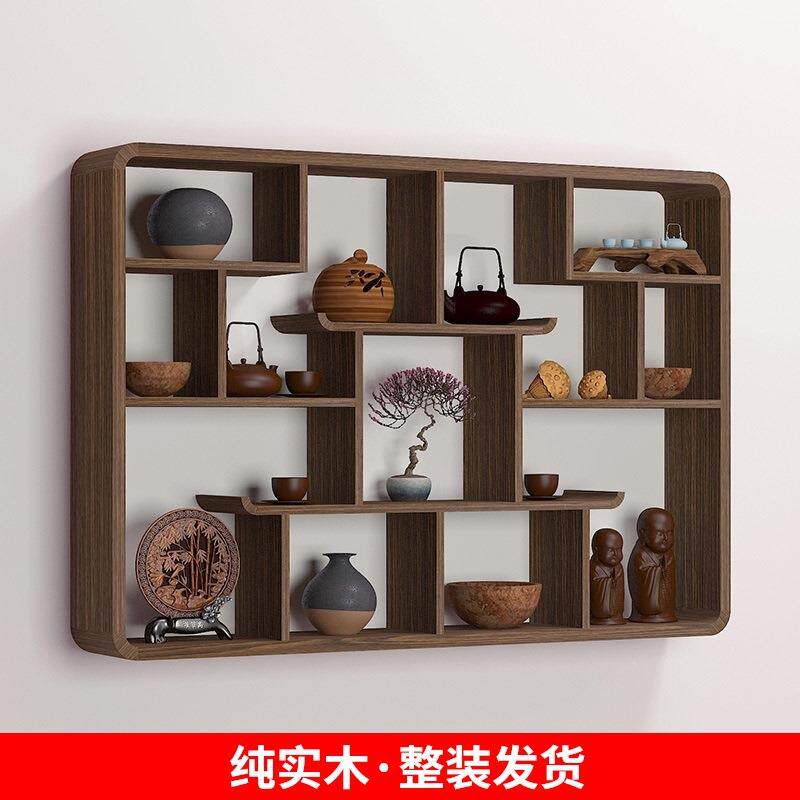 博古架挂墙多宝阁实木中式茶架壁挂式置物架墙上壁挂隔断