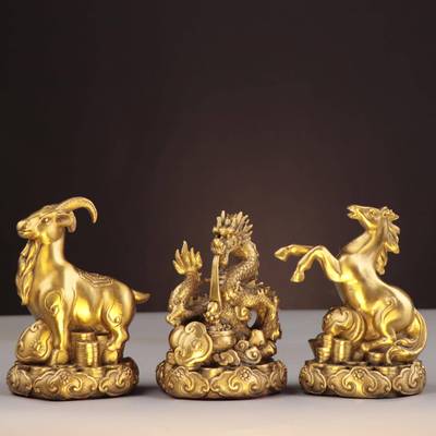 杨铜记圆底生肖家居办公室金属工艺品铜十二生肖铜如意生肖