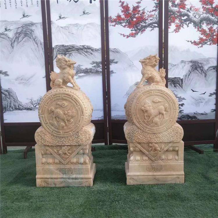 石雕汉白玉貔貅石鼓门墩抱鼓石一对家用庭院摆件