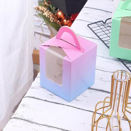 烘1一粒装手提开窗纸杯子蛋糕包装盒马盒蛋芬盒焙甜MTP品挞打包盒