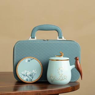 国潮玉兰办公杯个人专用办公室陶瓷茶水分离大容量泡茶杯欧式茶杯