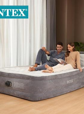 INTEX64448豪华靠背线拉空气床内置电泵灰白双人床户外折叠便携