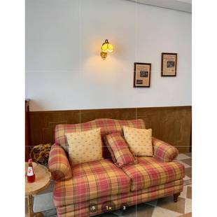 乡村定制书房 美式 4I苏格兰格子布艺单人老虎椅法式 复古田园风格