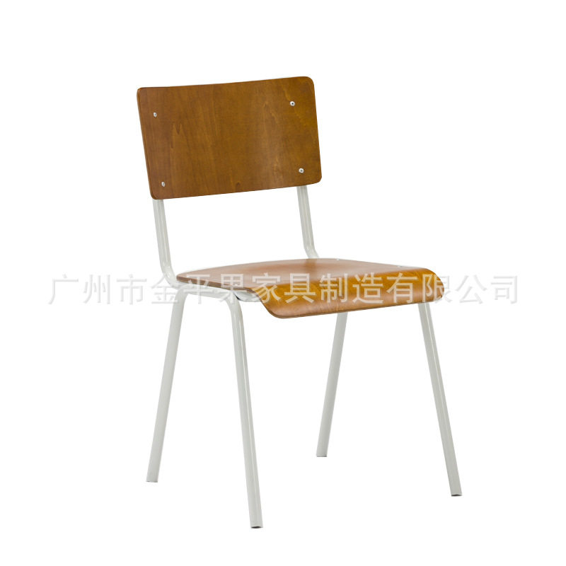 现代北欧公寓餐厅食堂铁艺架弯曲木餐椅简约时尚学生背靠课桌椅子
