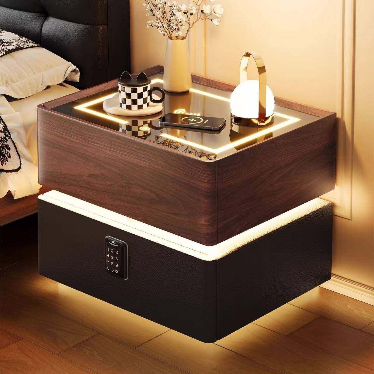 智能床头柜家用带灯卧室中古风实木胡桃色床边柜意式轻奢多功能柜,机械设备,其他机械设备,淘宝优惠券,粉丝福利购,淘宝优惠卷