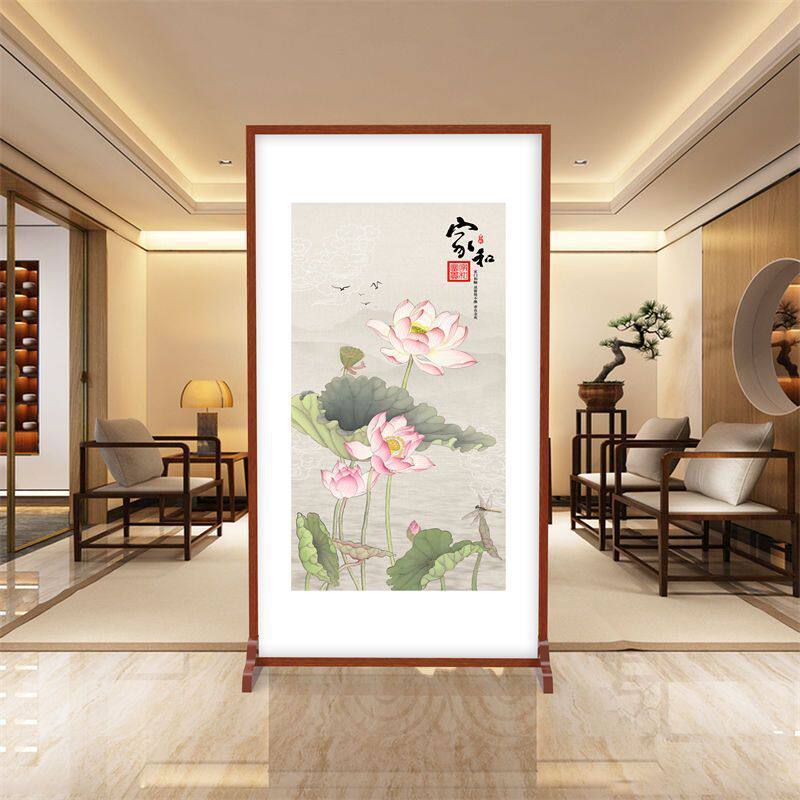 富贵九鱼图进门入户玄关隔断客厅小户型遮挡座屏中式酒店屏风牡丹