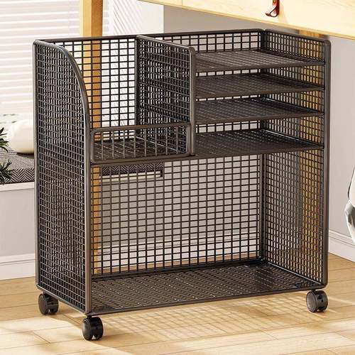 书架桌下置物架书桌旁小书柜学习桌边带轮可移动整理架书本储物箱