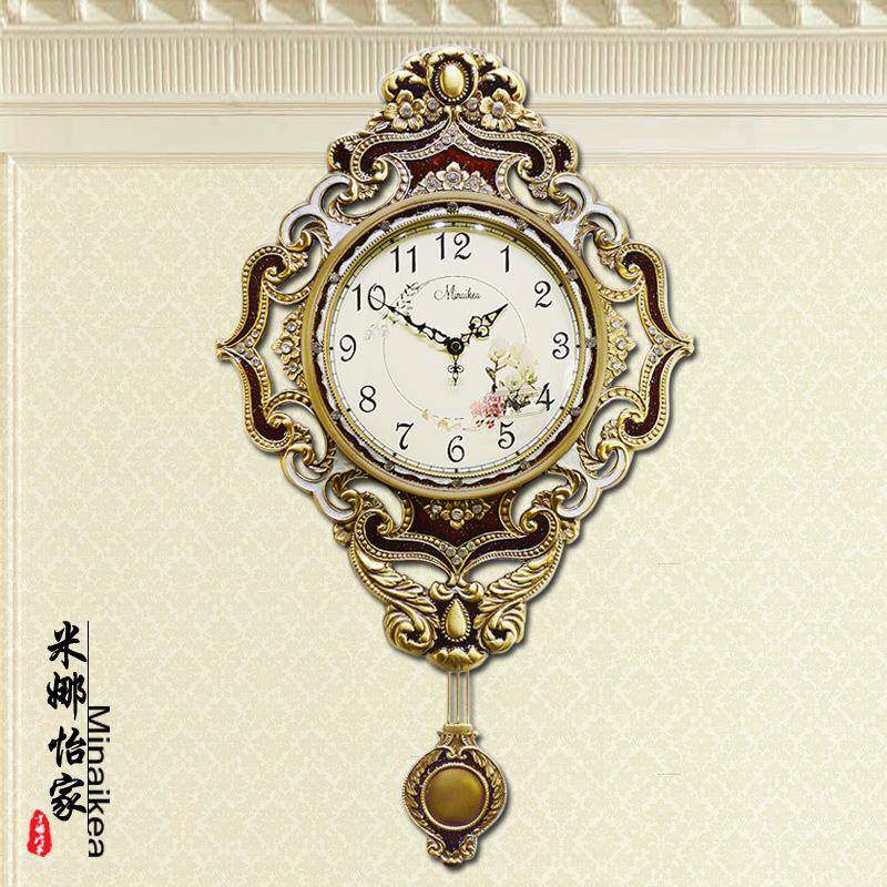 欧式现代大号客厅静音挂钟金属摇摆仿古石英钟表简约时尚创意时钟