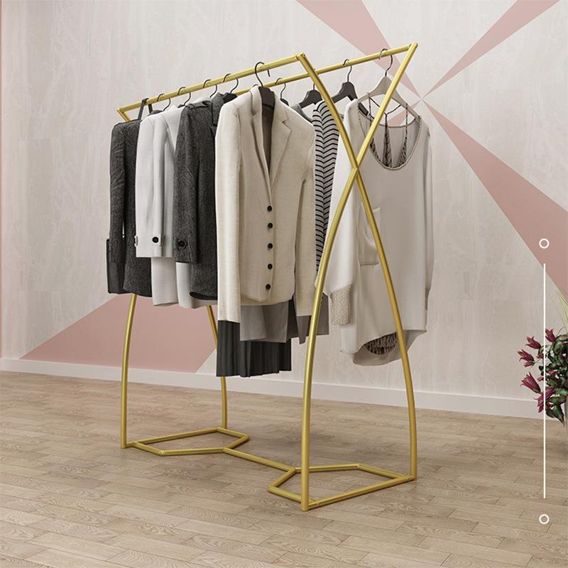 金色服装店双排中岛展示架落地式网红创意双面挂衣杆女装童装货架