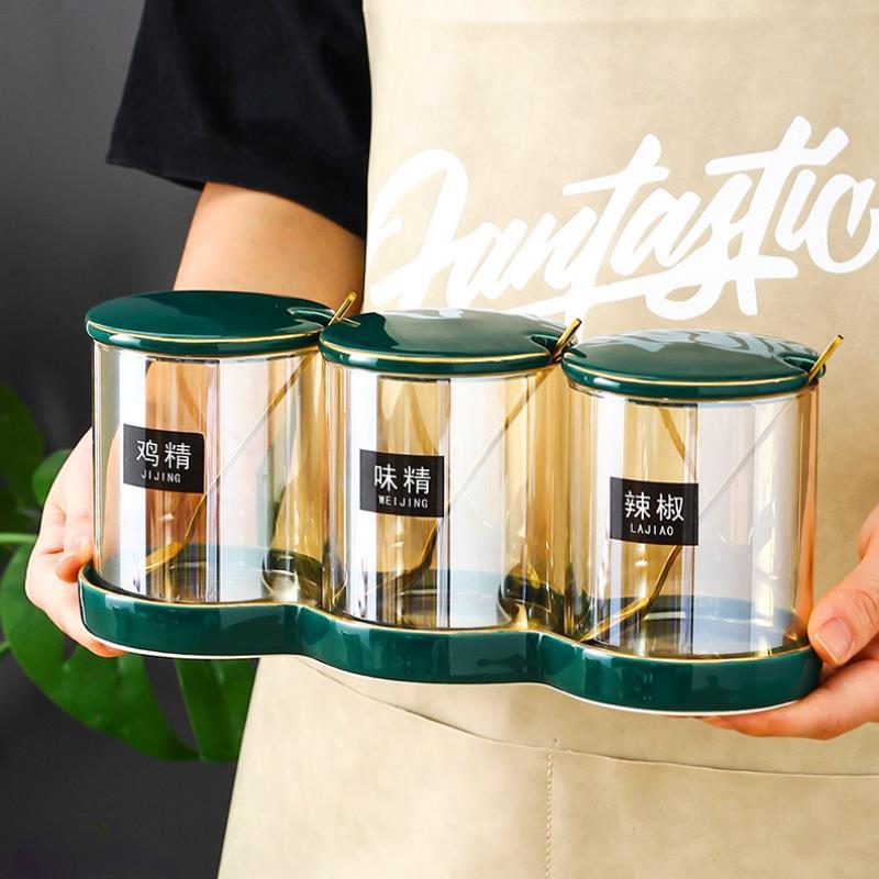 北欧厨房调料盒家用玻璃盐佐料味精个性调味罐收纳套装调味盒