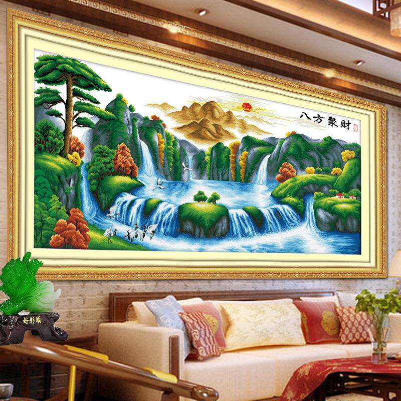 百家好印花十字绣大全山水画2025新款线绣客厅风景聚宝盆2米迎客