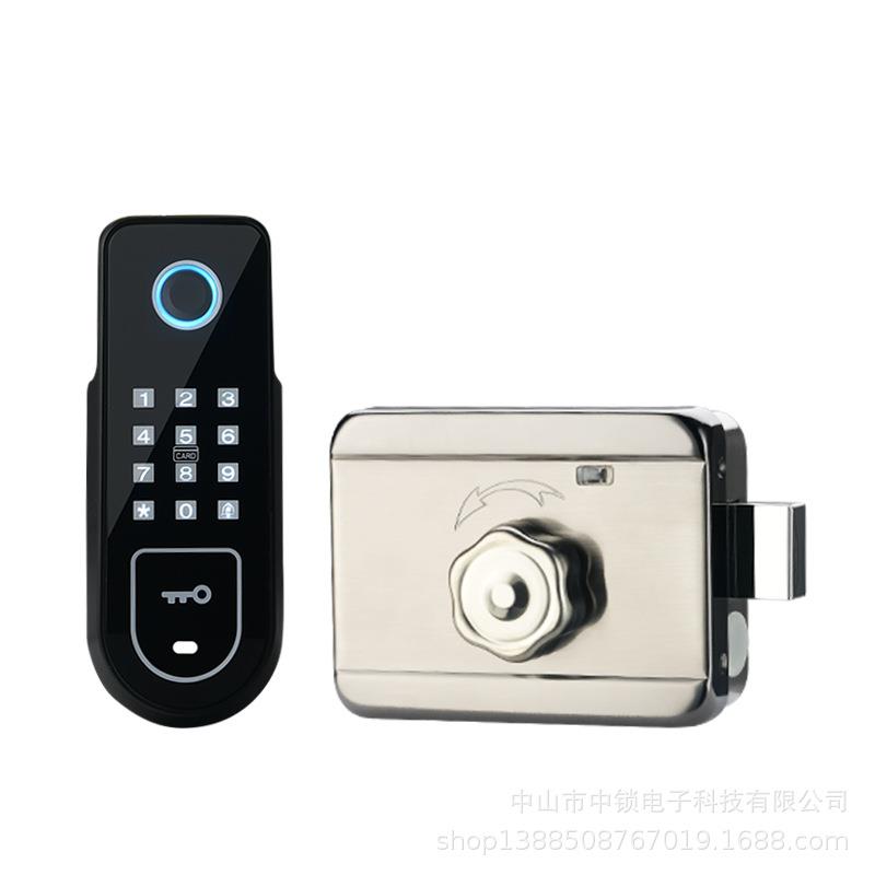 老式门改家用感应一体门刷卡遥控锁外装指纹电控免布线电磁电子锁