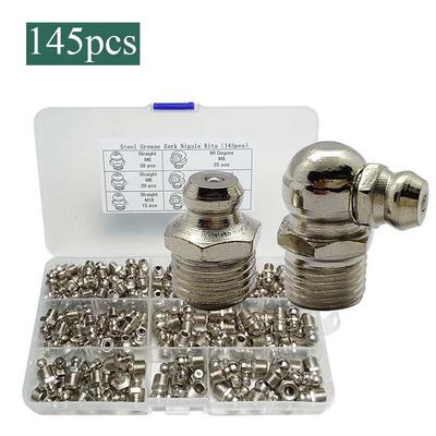 145pcs盒装镀镍黄油嘴铁油嘴m6m8m10直弯黄油嘴直型弯型注油嘴