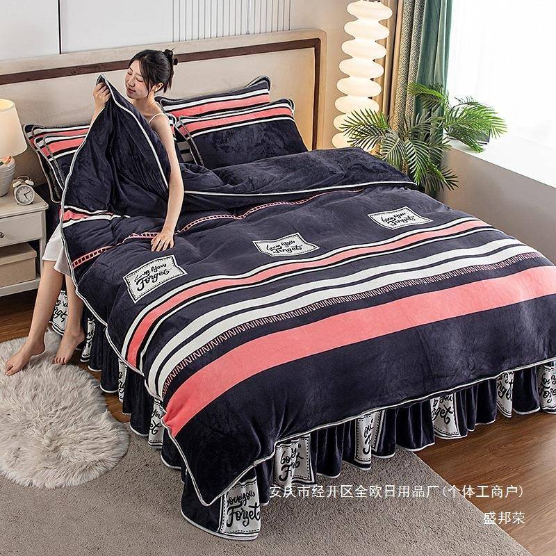 四件套绒法莱款金三件套绒牛奶床裙新款直播貂珊瑚绒