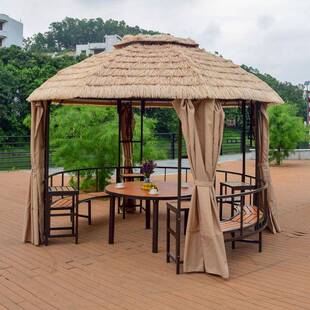 茅草亭子户外别墅庭院家用毛草棚稻草圆凉亭铁艺农家乐景区茶水亭