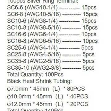 跨境240pcs窥口铜管端子SC接线端子100PCS+140PCS铜鼻子热缩管