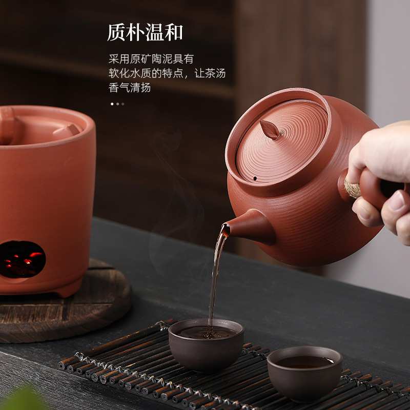 红泥砂铫壶手工薄胎跳盖壶家用侧把陶瓷烧水泡茶壶煮茶明火薄锅仔