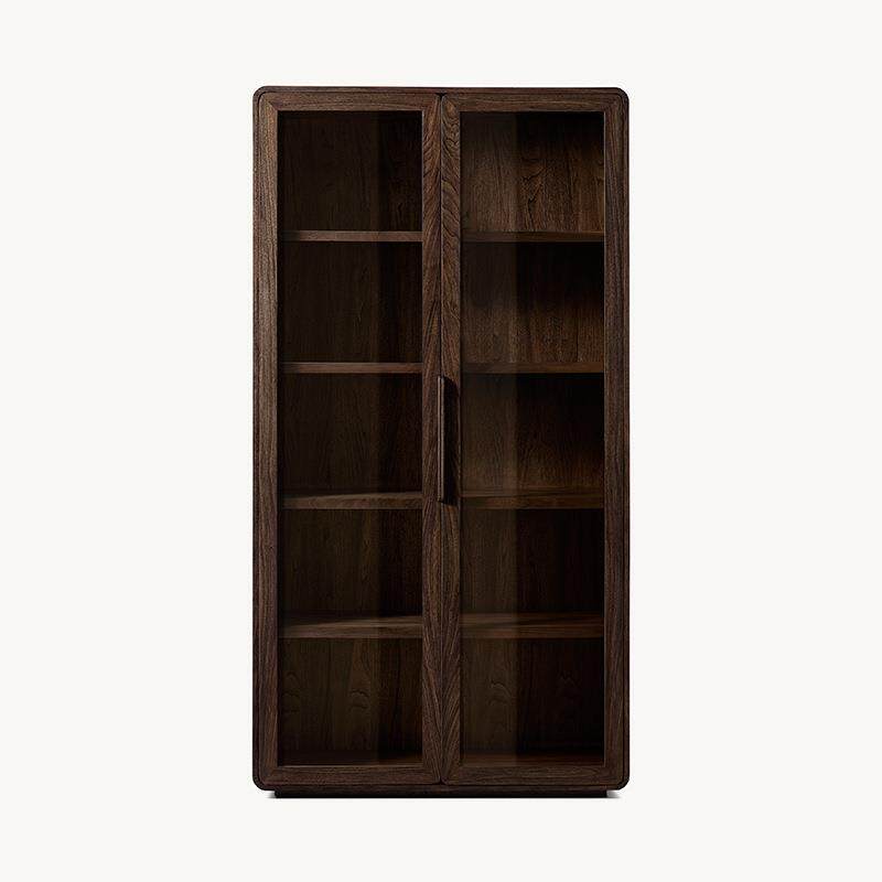 RH美式乡村实木书柜玻璃客厅家用储物柜白橡木书房书橱酒柜两门