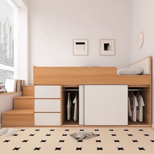 小户型半高床高箱板式床榻榻米储物儿童收纳床多功能半高床可定制