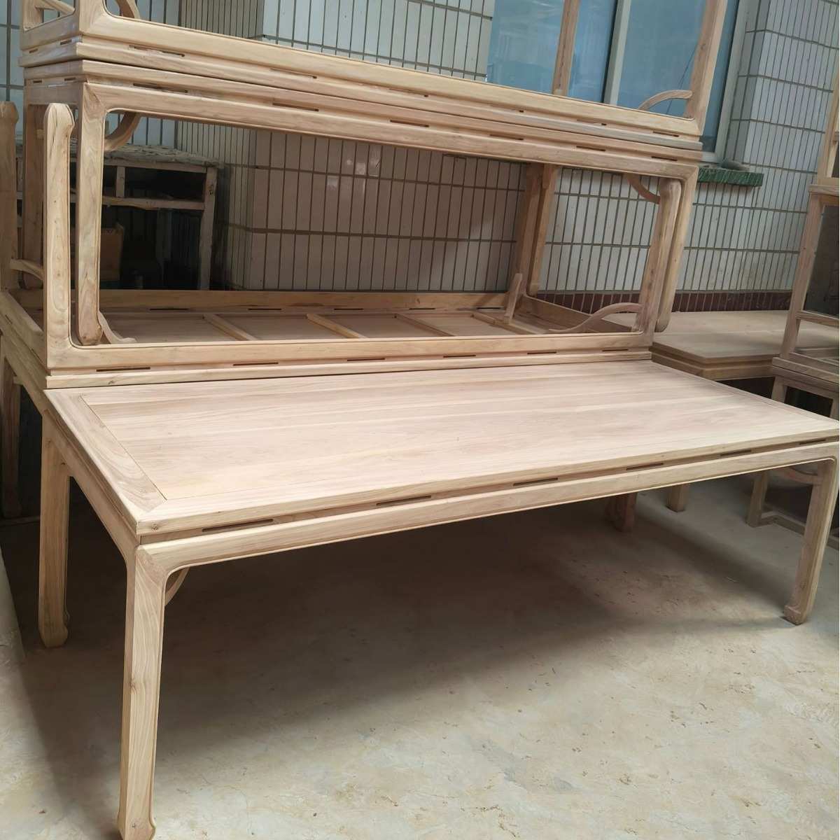 实木茶桌餐桌画案新中式茶台白茬白胚北方老榆木家具条桌工厂