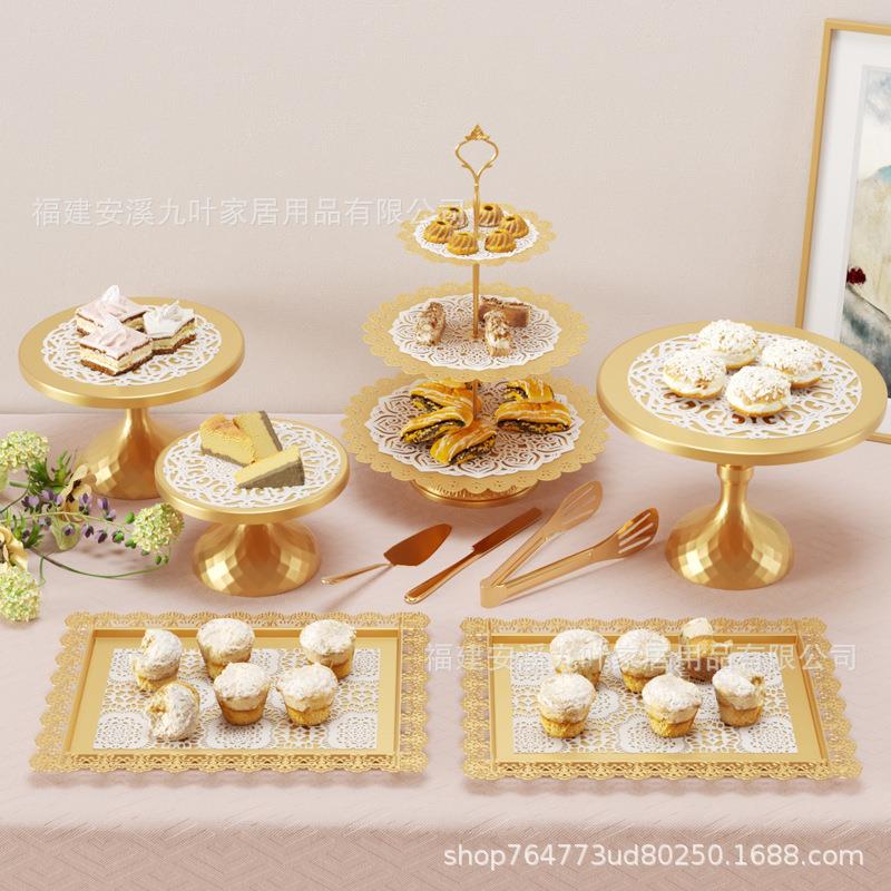 欧式铁艺蛋糕架套装婚庆摆件甜品店点心架酒会舞会道具蛋糕盘套装