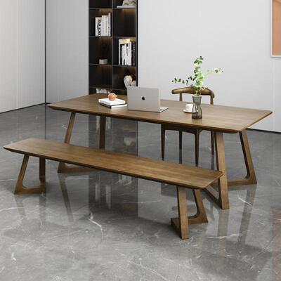 北欧全实木书桌胡桃木色写字桌子家用台式电脑桌小户型长方形餐桌
